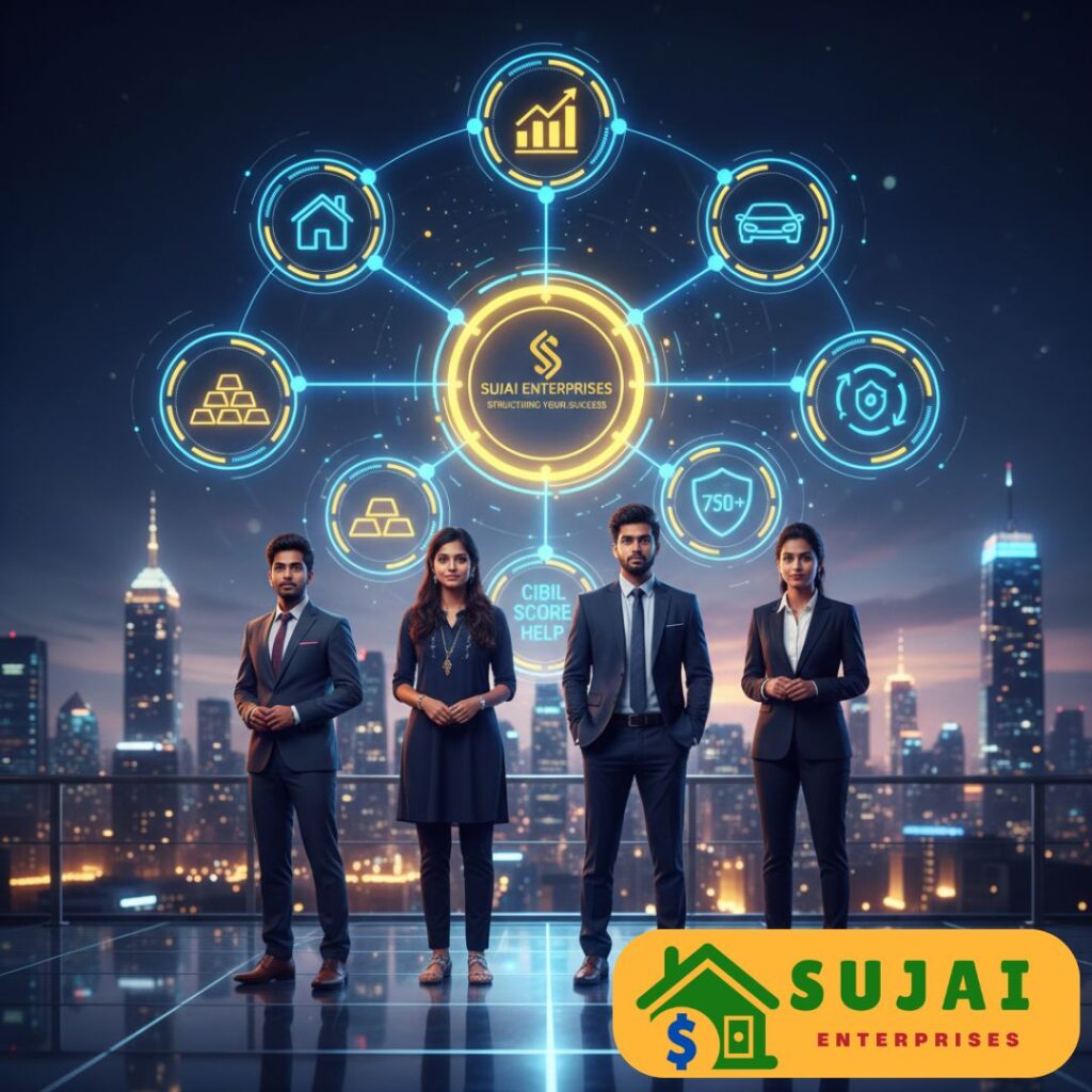 A loan officer discussing various loan services with a young business people in a professional banking office.